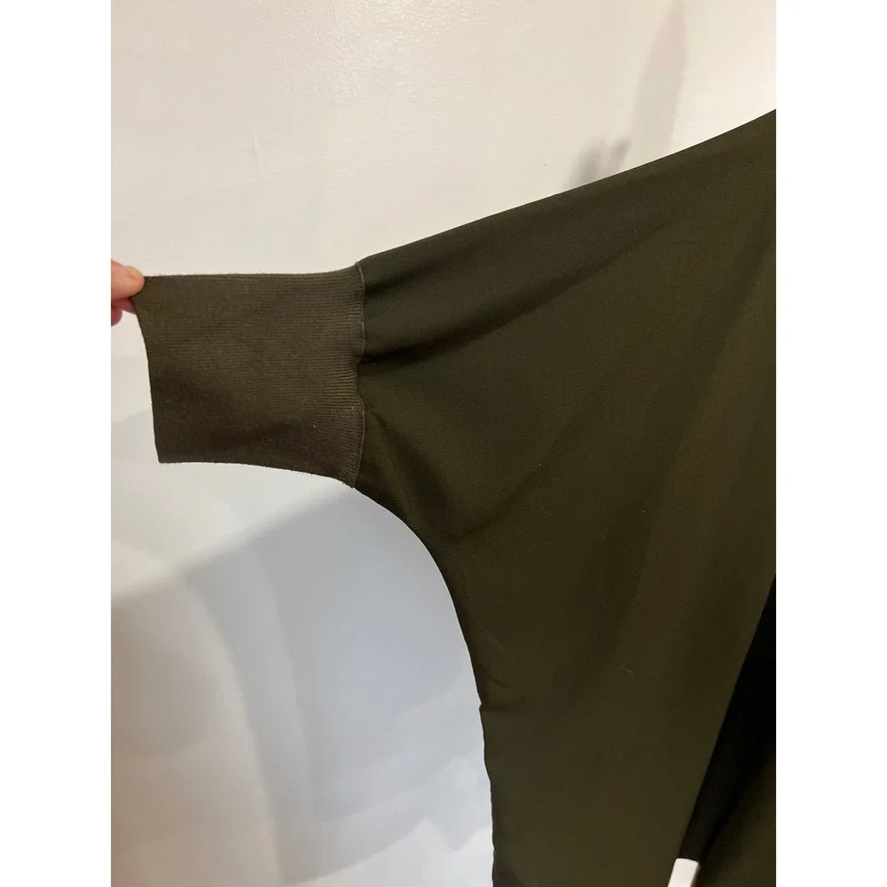 Babaton Olive Green Mock Neck Poncho Capelet Top Ribbed Trim Back Zip Workwear M